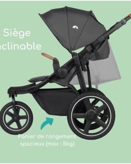 Bebeconfort Cloudy, All-Terrain Pushchair, 0 – 4 Years (max. 22kg), Reclining Baby Stroller, Fast Folding, 3 Large Air Wheels, Adjustable Handlebar, Spacious Storage Basket, Mineral Graphite