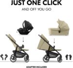 hauck Shop N Care Trio Set, Olive - Lightweight Pushchair (only 8.5 kg) Travel System with Pram Unit & i-Size Car Seat from Birth, Snack Tray, Cup Holder & Raincover, Fully Reclining up to 22 kg