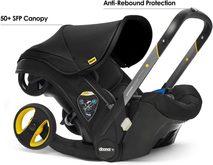 Doona+ Baby Car Seat & Travel Stroller Nitro Black - Convertible 0+ Car Seat and Pram with 5 Point Safety Harness - Ergonomic Pushchair and Travel System - ISOFIX Base Sold Separately