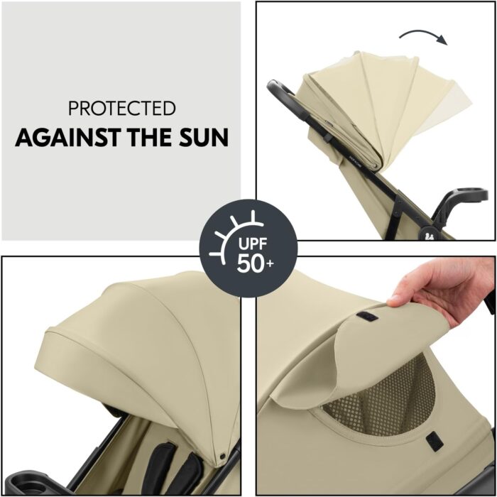 hauck Shop N Care Trio Set, Olive - Lightweight Pushchair (only 8.5 kg) Travel System with Pram Unit & i-Size Car Seat from Birth, Snack Tray, Cup Holder & Raincover, Fully Reclining up to 22 kg