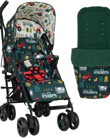 Cosatto Supa 3 Pushchair with Footmuff – Lightweight Stroller from Birth to 25Kg - Easy, Compact, Umbrella Fold, Large Shopping Basket, Carry Handle Footmuff (Old Macdonald)