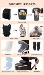 Magic ZC PU Leather 3 in 1 Pushchair Pram Travel System, Baby Stroller 3 in 1 with Reversible Two Pushing Modes, Newborn Infant Carriage One-Click Folding, Toddler Buggy Aluminum Frame (Khaki 518)