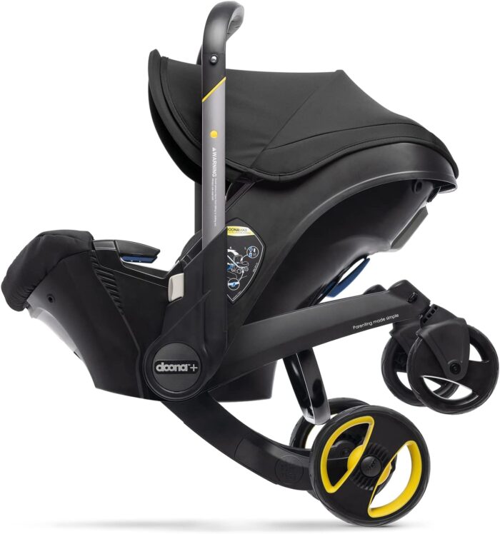 Doona+ Baby Car Seat & Travel Stroller Nitro Black - Convertible 0+ Car Seat and Pram with 5 Point Safety Harness - Ergonomic Pushchair and Travel System - ISOFIX Base Sold Separately