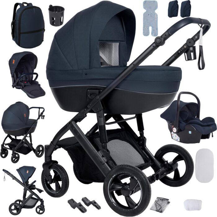 Magic ZC PU Leather 3 in 1 Pushchair Pram Travel System, Baby Stroller 3 in 1 with Reversible Two Pushing Modes, Newborn Infant Carriage One-Click Folding, Toddler Buggy Aluminum Frame (Khaki 518)