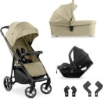 hauck Shop N Care Trio Set, Olive - Lightweight Pushchair (only 8.5 kg) Travel System with Pram Unit & i-Size Car Seat from Birth, Snack Tray, Cup Holder & Raincover, Fully Reclining up to 22 kg