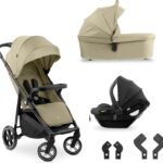 hauck Shop N Care Trio Set, Olive - Lightweight Pushchair (only 8.5 kg) Travel System with Pram Unit & i-Size Car Seat from Birth, Snack Tray, Cup Holder & Raincover, Fully Reclining up to 22 kg