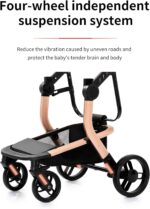 Magic ZC PU Leather 3 in 1 Pushchair Pram Travel System, Baby Stroller 3 in 1 with Reversible Two Pushing Modes, Newborn Infant Carriage One-Click Folding, Toddler Buggy Aluminum Frame (Khaki 518)