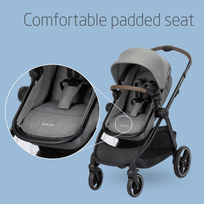 Maxi COSI Zelia Select Trio, Baby Stroller 3 in 1 with Car Seat, 0-4 Years (0-22 kg), One-Hand Fold, Compact and Reversible Puschair Travel System, with CabrioFix S i-Size Baby Car Seat, Grey