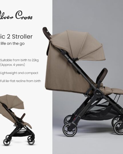 Silver Cross - Clic 2 Compact Stroller & Travel Bag - Travel Stroller For Life On The Go - Foldable & Lightweight - Suitable From Birth To 4 years - Cobble