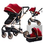 Magic ZC PU Leather 3 in 1 Pushchair Pram Travel System, Baby Stroller 3 in 1 with Reversible Two Pushing Modes, Newborn Infant Carriage One-Click Folding, Toddler Buggy Aluminum Frame (Khaki 518)