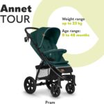 LIONELO Pushchair from Birth up to 22 kg Annet Tour Light & Foldable Stroller with Reclining backrest to a Lying Position, EVA Foam Wheels, Mosquito Net, Footblanket, Drink Holder, Basket, XXL Hood