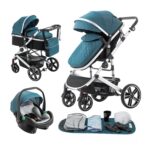 Gcarebb 3 in 1 Prams Travel System, Pushchair with Height Adjustable Handle, Travel Pram with Mosquito Net, Baby Stroller with Aluminum Frame for Newborn 0-4 Years