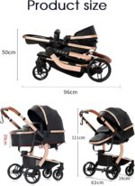 Magic ZC PU Leather 3 in 1 Pushchair Pram Travel System, Baby Stroller 3 in 1 with Reversible Two Pushing Modes, Newborn Infant Carriage One-Click Folding, Toddler Buggy Aluminum Frame (Khaki 518)