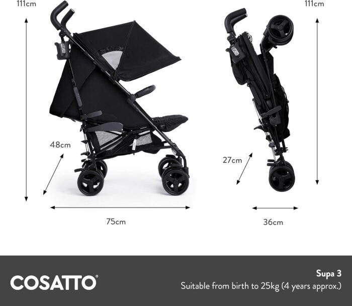 Cosatto Supa 3 Pushchair with Footmuff – Lightweight Stroller from Birth to 25Kg - Easy, Compact, Umbrella Fold, Large Shopping Basket, Carry Handle Footmuff (Old Macdonald)