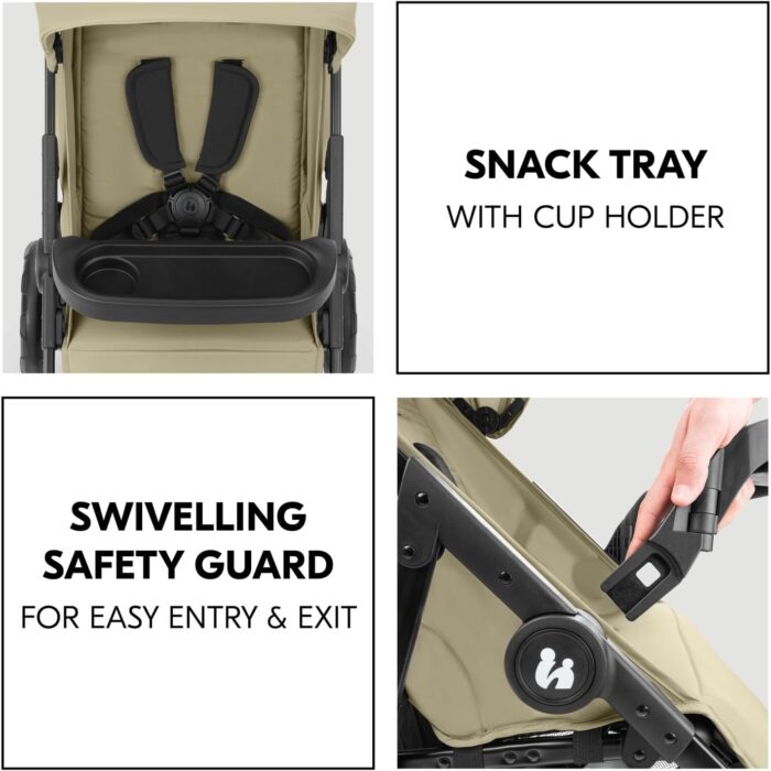 hauck Shop N Care Trio Set, Olive - Lightweight Pushchair (only 8.5 kg) Travel System with Pram Unit & i-Size Car Seat from Birth, Snack Tray, Cup Holder & Raincover, Fully Reclining up to 22 kg