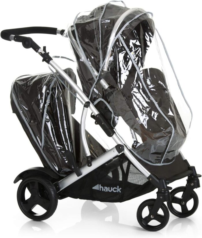 hauck Duett 2, Black - Baby & Toddler Tandem Pushchair with Raincover, Carrycot Convertible to Reversible Seat from Birth up to 15 kg & Second Seat from 6 Months, Compact & Foldable, Height-Adjustable