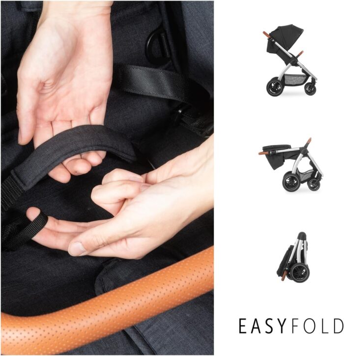 hauck Uptown, Melange Black - Pushchair with Large Seat, Rubber Wheels, Suspension Raincover & Cup Holder, Height-Adjustable, Easy & Compact Folding, Fully Reclining from Birth up to 22 kg