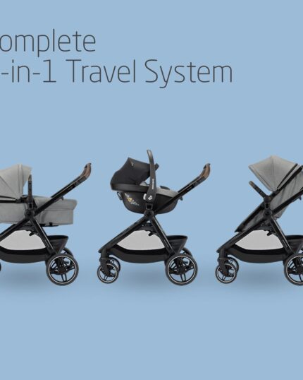 Maxi COSI Zelia Select Trio, Baby Stroller 3 in 1 with Car Seat, 0-4 Years (0-22 kg), One-Hand Fold, Compact and Reversible Puschair Travel System, with CabrioFix S i-Size Baby Car Seat, Grey