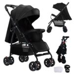 Magic ZC PU Leather 3 in 1 Pushchair Pram Travel System, Baby Stroller 3 in 1 with Reversible Two Pushing Modes, Newborn Infant Carriage One-Click Folding, Toddler Buggy Aluminum Frame (Khaki 518)