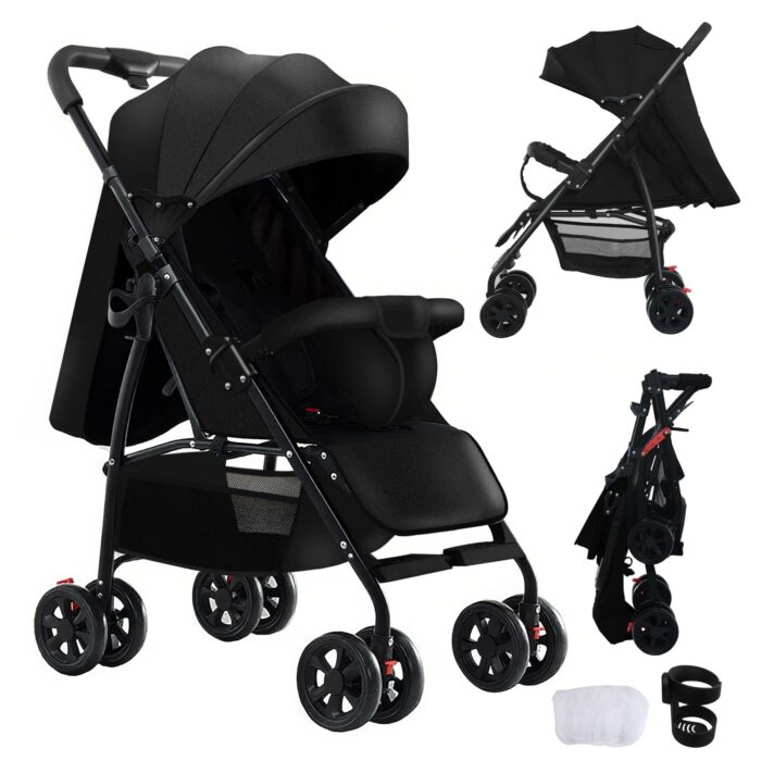 Magic ZC PU Leather 3 in 1 Pushchair Pram Travel System, Baby Stroller 3 in 1 with Reversible Two Pushing Modes, Newborn Infant Carriage One-Click Folding, Toddler Buggy Aluminum Frame (Khaki 518)