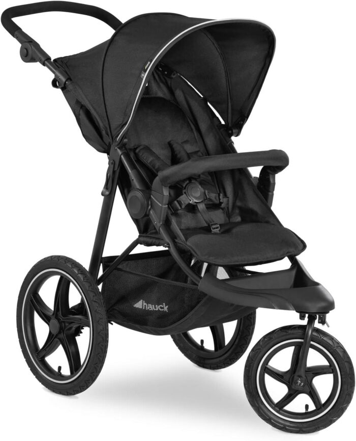 hauck Runner 2, Black - Robust All Terrain Pushchair with Raincover, XL Pneumatic Air Wheels, UPF 50+, Reclining Backrest from Birth up to 22 kg, Height-Adjustable Handle, XL Mesh Window