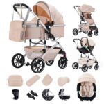 Gcarebb 3 in 1 Prams Travel System, Pushchair with Height Adjustable Handle, Travel Pram with Mosquito Net, Baby Stroller with Aluminum Frame for Newborn 0-4 Years