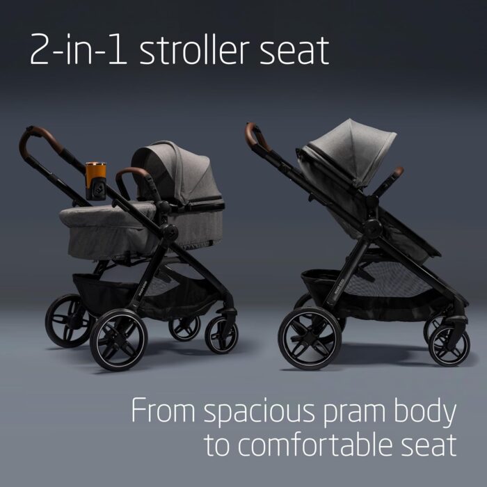 Maxi COSI Zelia Select Trio, Baby Stroller 3 in 1 with Car Seat, 0-4 Years (0-22 kg), One-Hand Fold, Compact and Reversible Puschair Travel System, with CabrioFix S i-Size Baby Car Seat, Grey