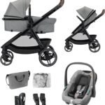 Maxi COSI Zelia Select Trio, Baby Stroller 3 in 1 with Car Seat, 0-4 Years (0-22 kg), One-Hand Fold, Compact and Reversible Puschair Travel System, with CabrioFix S i-Size Baby Car Seat, Grey