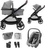 Maxi COSI Zelia Select Trio, Baby Stroller 3 in 1 with Car Seat, 0-4 Years (0-22 kg), One-Hand Fold, Compact and Reversible Puschair Travel System, with CabrioFix S i-Size Baby Car Seat, Grey