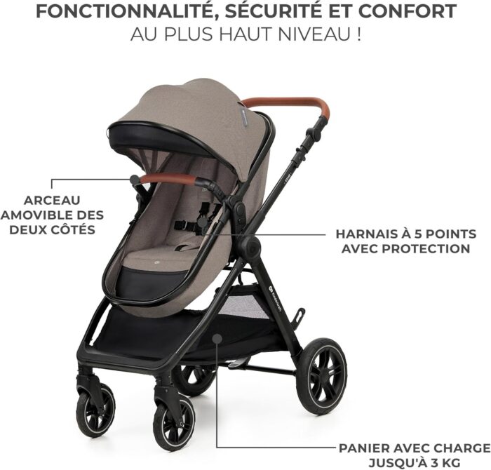 Kinderkraft ESME 3-in-1 Car Seat with Mink PRO I-Size Baby Carrier, Travel System, Baby Stroller, Foldable Stroller, Newborn Up to 4 Years, Beige