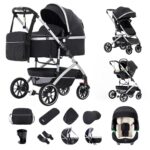 Gcarebb 3 in 1 Prams Travel System, Pushchair with Height Adjustable Handle, Travel Pram with Mosquito Net, Baby Stroller with Aluminum Frame for Newborn 0-4 Years