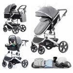 Gcarebb 3 in 1 Prams Travel System, Pushchair with Height Adjustable Handle, Travel Pram with Mosquito Net, Baby Stroller with Aluminum Frame for Newborn 0-4 Years