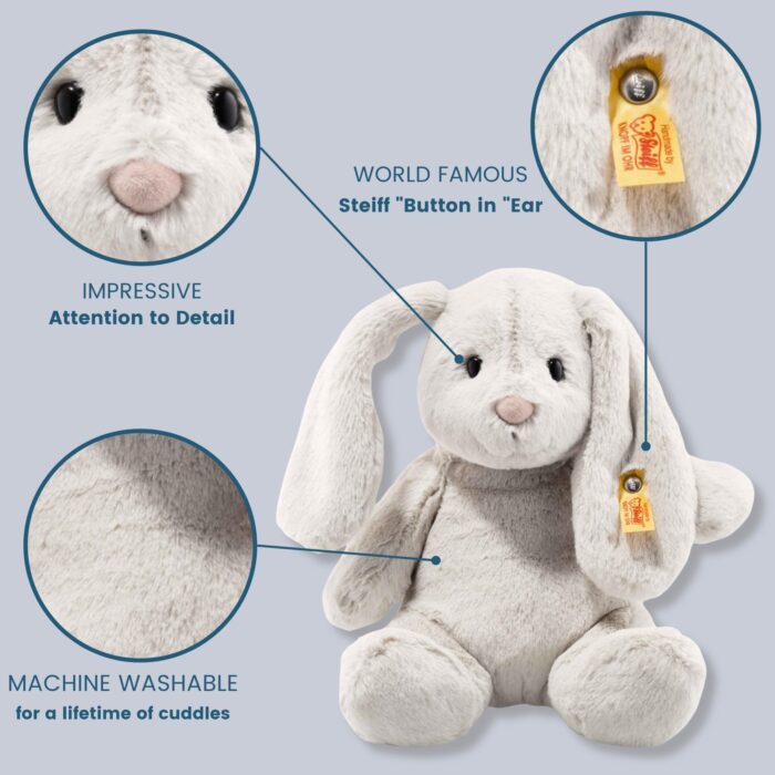 Steiff Soft Cuddly Friends Hoppie Rabbit, Light Grey, 28 cm, 80470, Rainy Day - Image 4