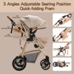 Gcarebb 3 in 1 Prams Travel System, Pushchair with Height Adjustable Handle, Travel Pram with Mosquito Net, Baby Stroller with Aluminum Frame for Newborn 0-4 Years