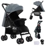 Magic ZC PU Leather 3 in 1 Pushchair Pram Travel System, Baby Stroller 3 in 1 with Reversible Two Pushing Modes, Newborn Infant Carriage One-Click Folding, Toddler Buggy Aluminum Frame (Khaki 518)
