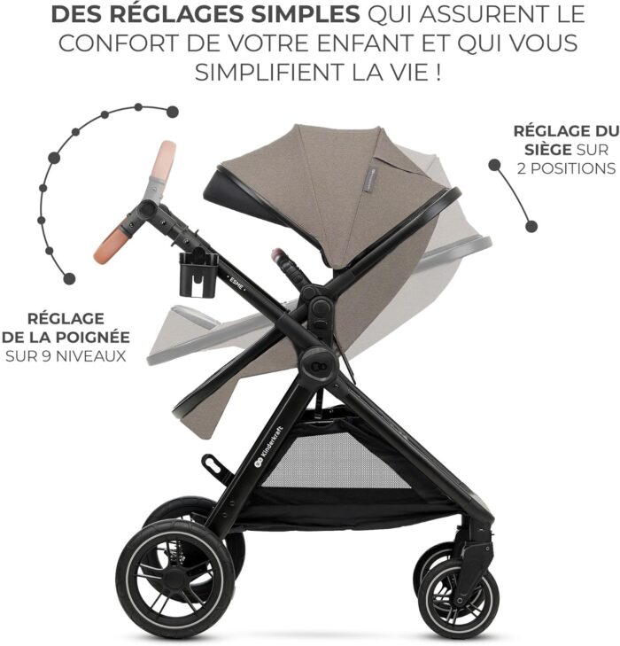 Kinderkraft ESME 3-in-1 Car Seat with Mink PRO I-Size Baby Carrier, Travel System, Baby Stroller, Foldable Stroller, Newborn Up to 4 Years, Beige