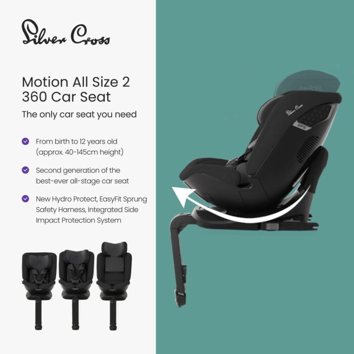 Silver Cross Motion All Size 2 360 Car Seat – ISOFIX 360° Rotating Car Seat for Newborn to 12 Years with 5-Point Harness, Space - Image 7