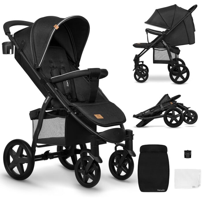LIONELO Pushchair from Birth up to 22 kg Annet Tour Light & Foldable Stroller with Reclining backrest to a Lying Position, EVA Foam Wheels, Mosquito Net, Footblanket, Drink Holder, Basket, XXL Hood