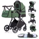 Gcarebb 3 in 1 Prams Travel System, Pushchair with Height Adjustable Handle, Travel Pram with Mosquito Net, Baby Stroller with Aluminum Frame for Newborn 0-4 Years