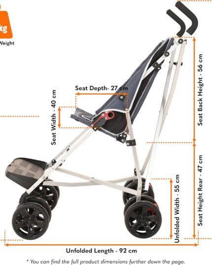 MobiQuip XL Disability Pushchair, Blue - Special Needs Stroller for Older Children up to 50kg - Lightweight Folding Aluminium Frame - Adjustable Footplate & 5-Point Harness - Smooth & Portable