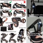 Baby Stroller 3 in 1 Pram Pushchair Buggy Child Lightweight Folding Stroller 3 in 1 Travel System Pram for Newborns Toddlers from Birth Aluminium NEW Upgraded 2025 Style (Black - Rose Gold Frame)