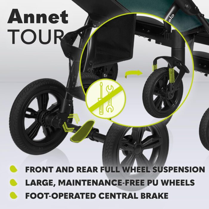 LIONELO Pushchair from Birth up to 22 kg Annet Tour Light & Foldable Stroller with Reclining backrest to a Lying Position, EVA Foam Wheels, Mosquito Net, Footblanket, Drink Holder, Basket, XXL Hood