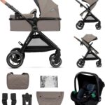 Kinderkraft ESME 3-in-1 Car Seat with Mink PRO I-Size Baby Carrier, Travel System, Baby Stroller, Foldable Stroller, Newborn Up to 4 Years, Beige