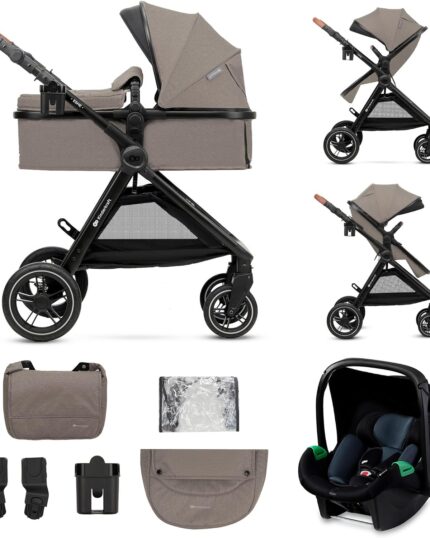 Kinderkraft ESME 3-in-1 Car Seat with Mink PRO I-Size Baby Carrier, Travel System, Baby Stroller, Foldable Stroller, Newborn Up to 4 Years, Beige