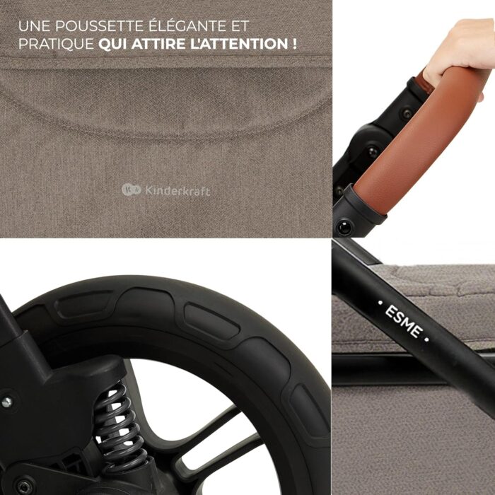 Kinderkraft ESME 3-in-1 Car Seat with Mink PRO I-Size Baby Carrier, Travel System, Baby Stroller, Foldable Stroller, Newborn Up to 4 Years, Beige