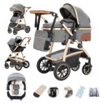 Gcarebb 3 in 1 Prams Travel System, Pushchair with Height Adjustable Handle, Travel Pram with Mosquito Net, Baby Stroller with Aluminum Frame for Newborn 0-4 Years