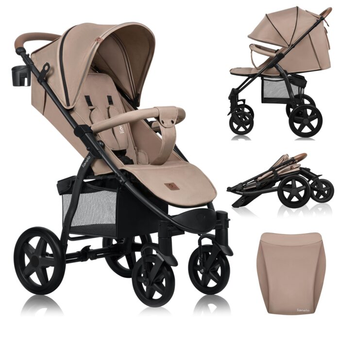 LIONELO Pushchair from Birth up to 22 kg Annet Tour Light & Foldable Stroller with Reclining backrest to a Lying Position, EVA Foam Wheels, Mosquito Net, Footblanket, Drink Holder, Basket, XXL Hood
