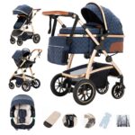 Gcarebb 3 in 1 Prams Travel System, Pushchair with Height Adjustable Handle, Travel Pram with Mosquito Net, Baby Stroller with Aluminum Frame for Newborn 0-4 Years