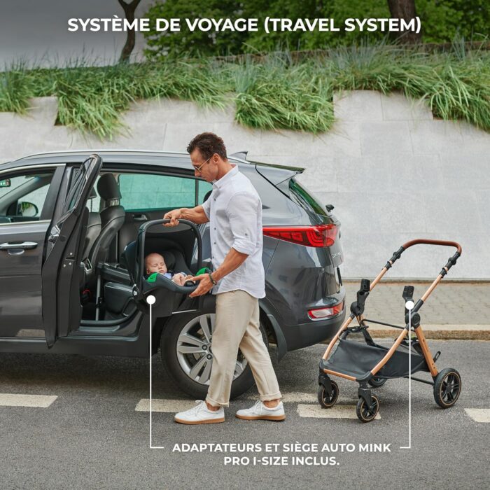 Kinderkraft ESME 3-in-1 Car Seat with Mink PRO I-Size Baby Carrier, Travel System, Baby Stroller, Foldable Stroller, Newborn Up to 4 Years, Beige