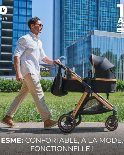 Kinderkraft ESME 3-in-1 Car Seat with Mink PRO I-Size Baby Carrier, Travel System, Baby Stroller, Foldable Stroller, Newborn Up to 4 Years, Beige